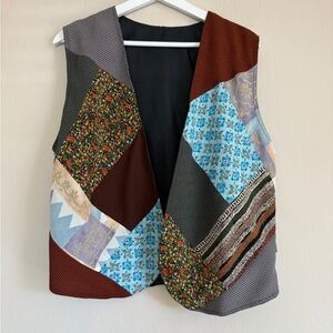 Patchwork Relaxed Fit Casual Vest Boho Southwestern Retro Prints Funky Hand Made